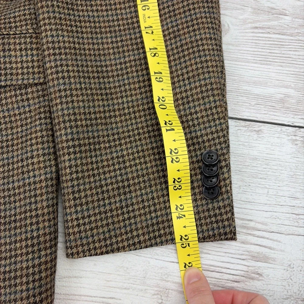 Tommy Hilfiger Men's 42R Brown Houndstooth Wool Blazer Coat Heritage Academia